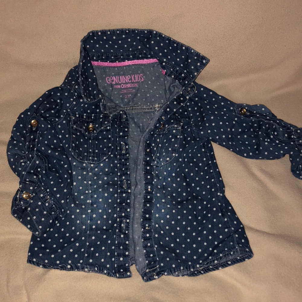 Toddler girl polka dot denim shirt